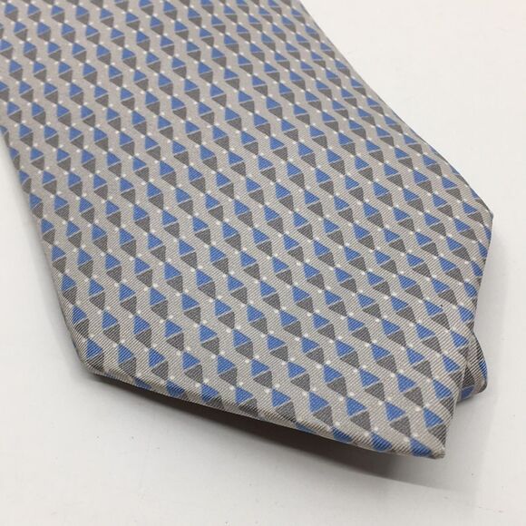 Lancel Paris 100% Silk Geometric Blue and Gray Tie Made in Italy - Picture 2 of 14